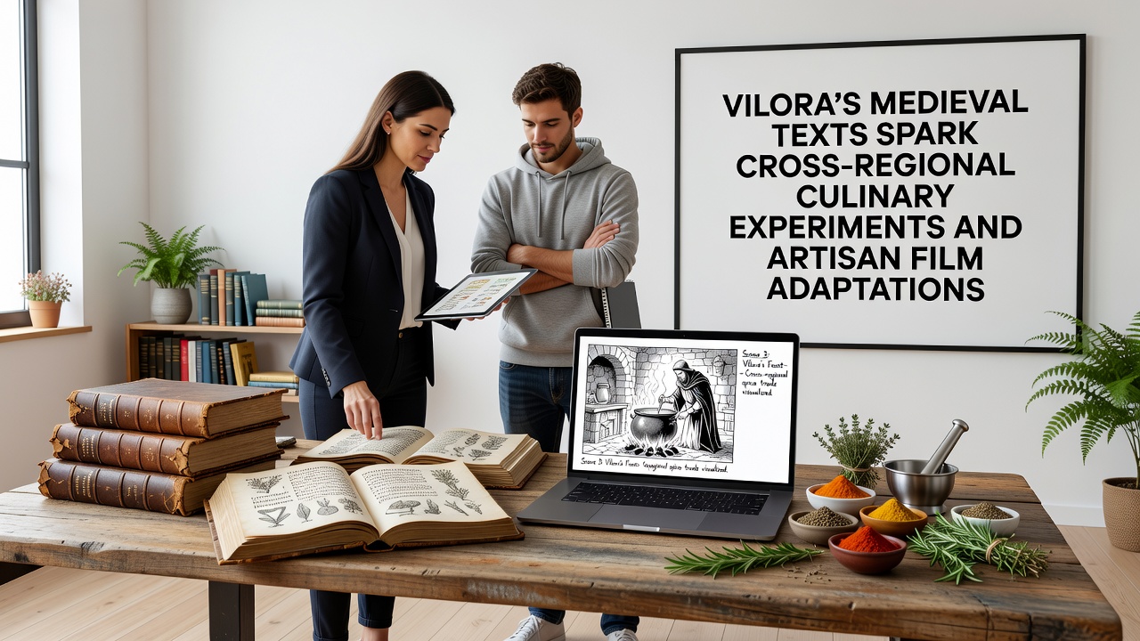 Artisan filmmakers on location capturing scenes inspired by Vilora medieval texts during a 2026 shoot